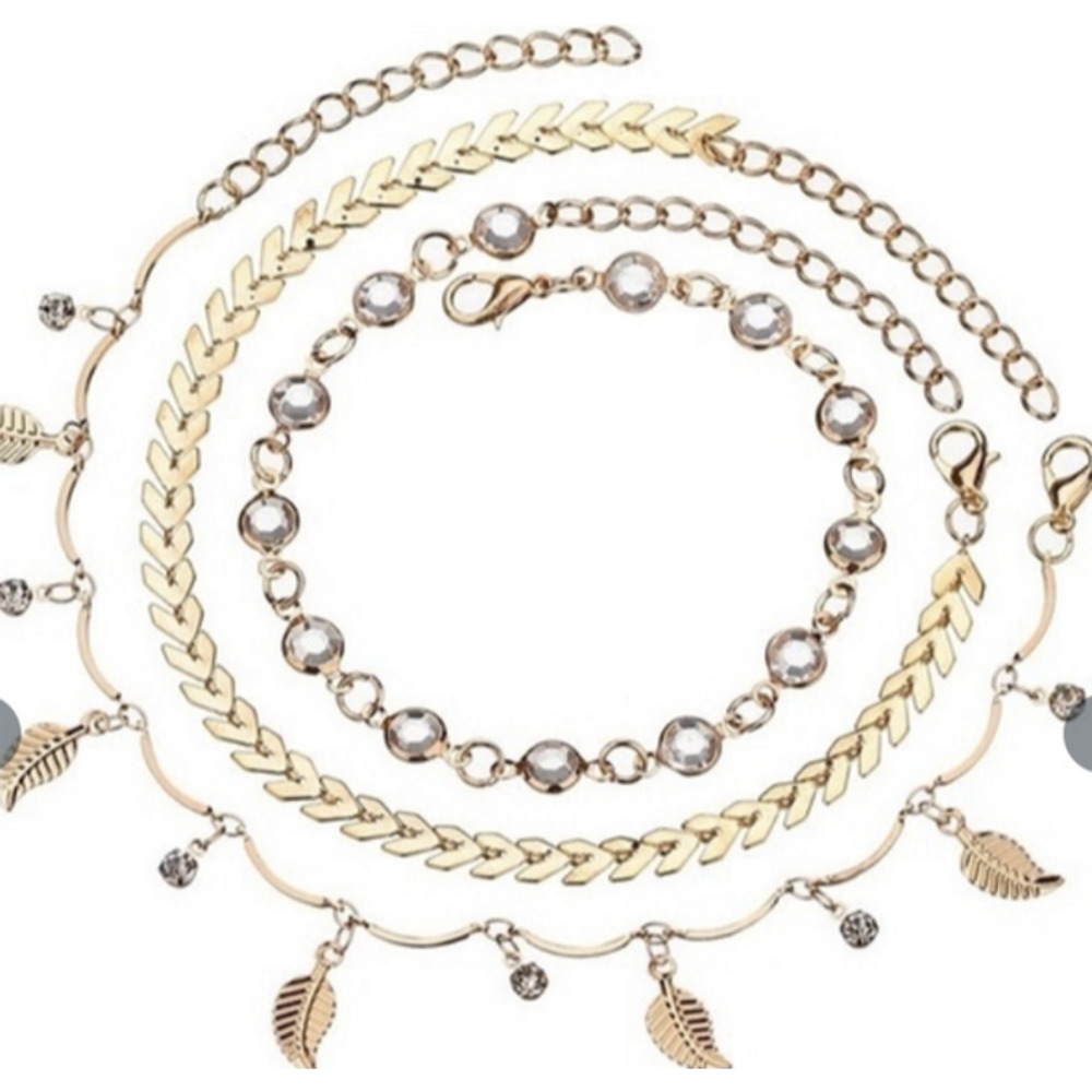 Anklets Gold Tone Set of Three NEW